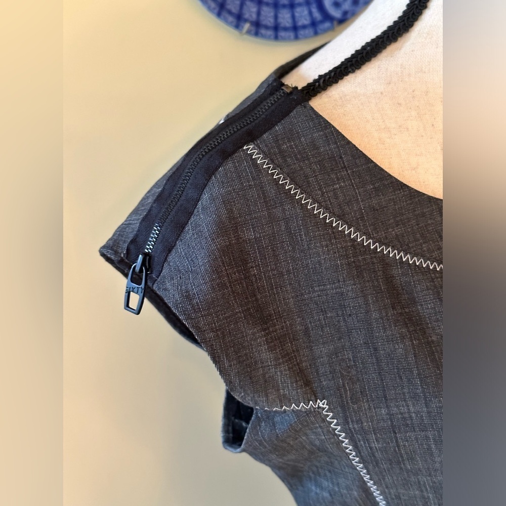 Miss Sixty | Gray Sheath Dress with Wide Neckline, Zippers and Zigzag Stitching - Picture 7 of 12